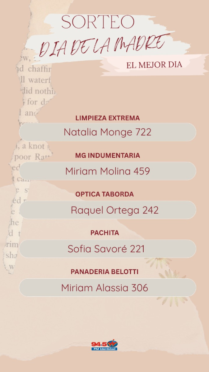 Ganadoras Mega Concurso Día de la Madre (Actualizado Sábado 16 hs)