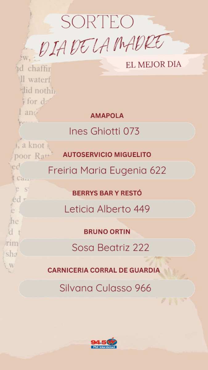 Ganadoras Mega Concurso Día de la Madre (Actualizado Sábado 16 hs)