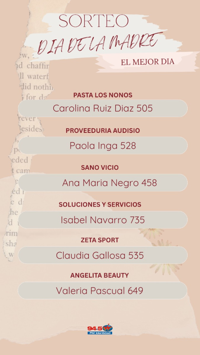 Ganadoras Mega Concurso Día de la Madre (Actualizado Sábado 16 hs)