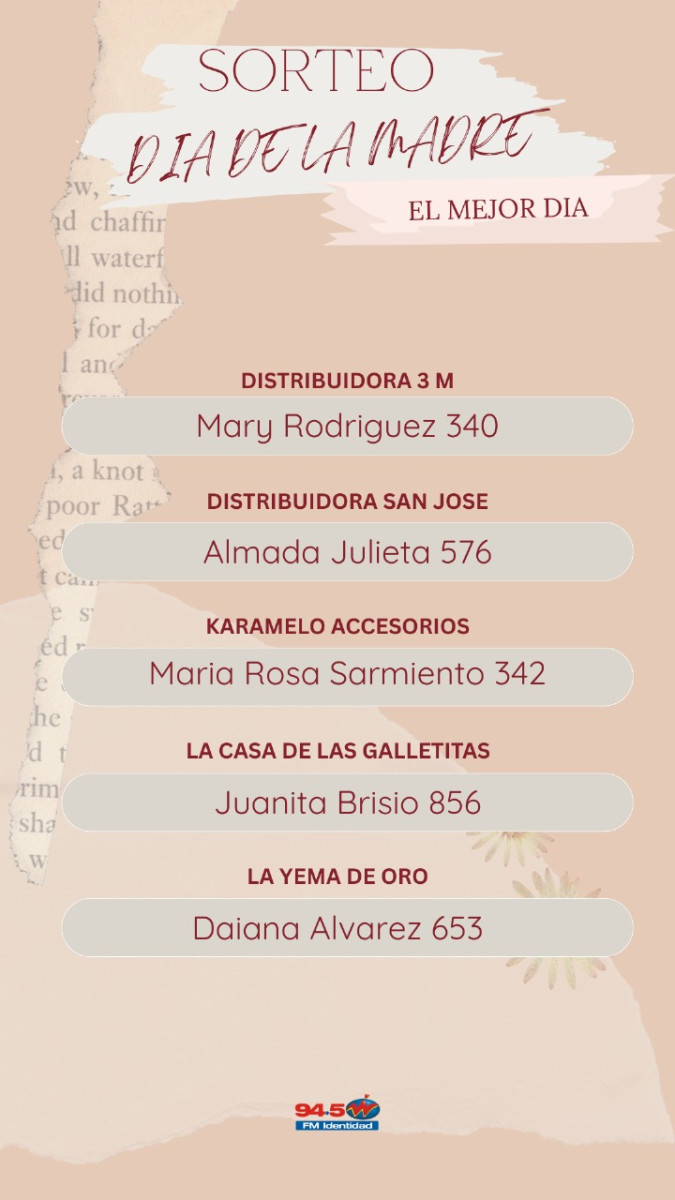 Ganadoras Mega Concurso Día de la Madre (Actualizado Sábado 16 hs)