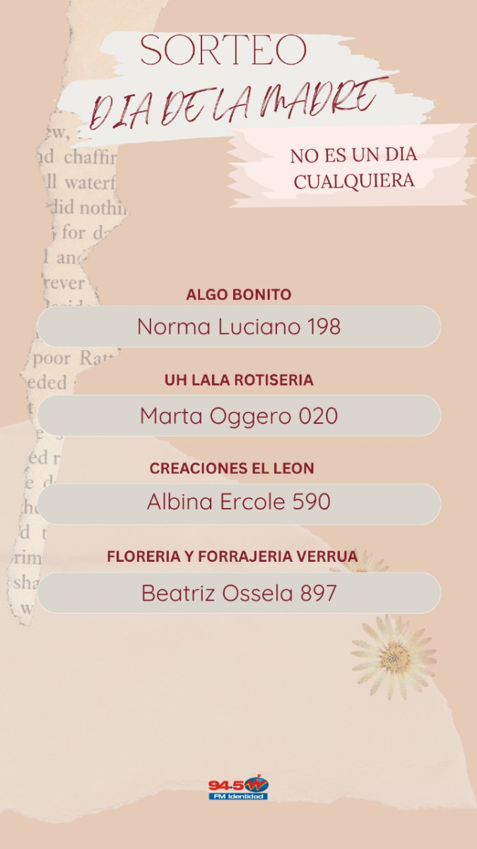 Ganadoras Mega Concurso Día de la Madre (Actualizado Sábado 16 hs)