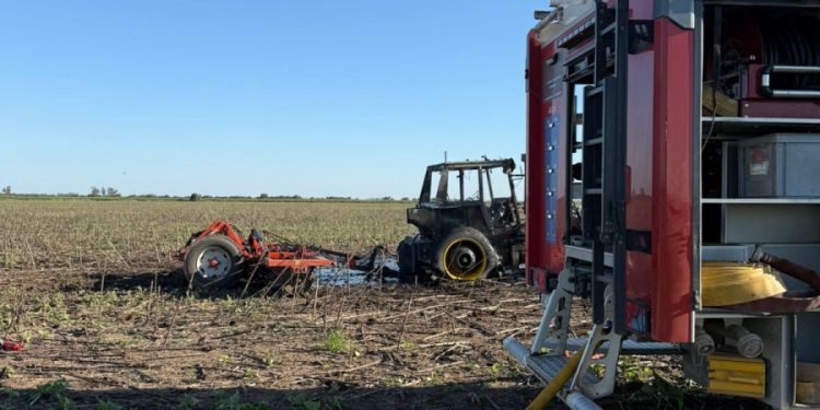 Un incendio rural consumió un tractor