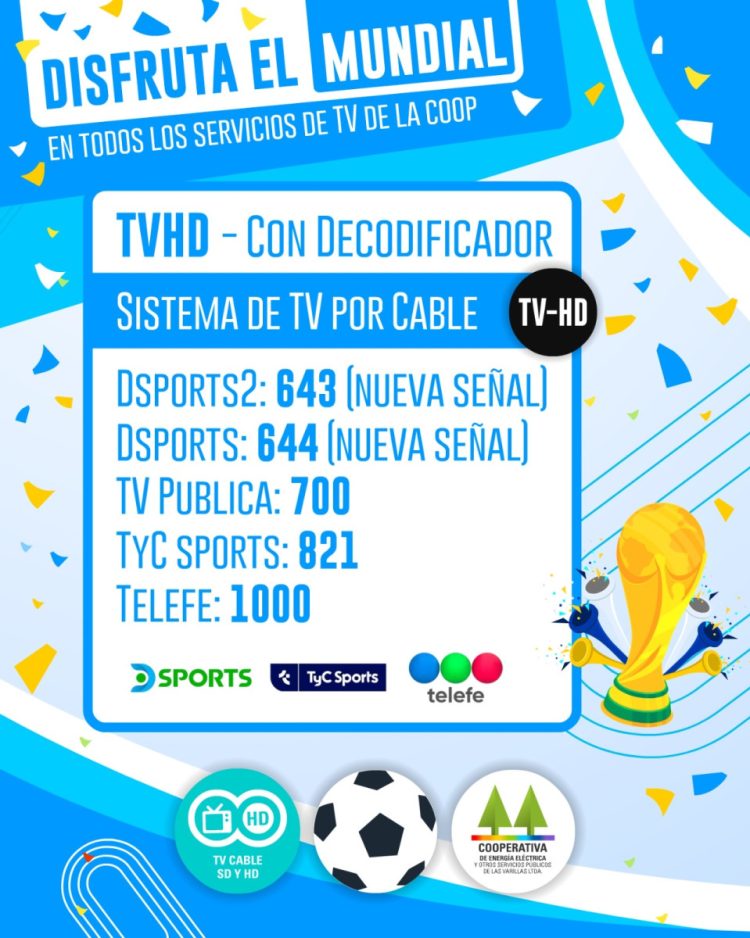 Cooperativa anunció que por todos sus sistemas de TV podrán verse todos los partidos del Mundial