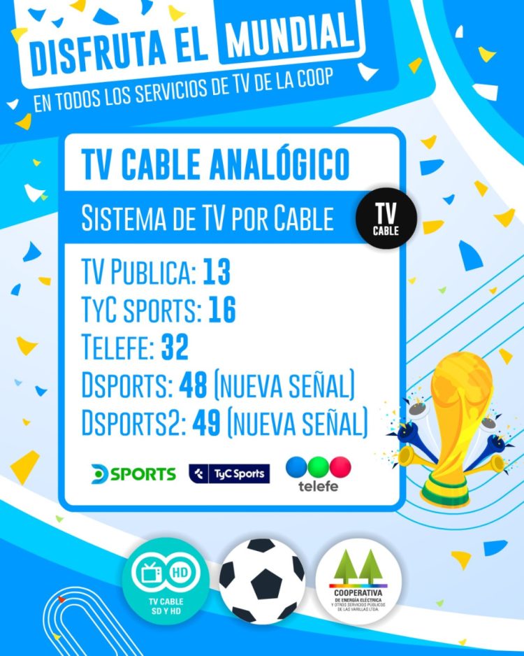 Cooperativa anunció que por todos sus sistemas de TV podrán verse todos los partidos del Mundial
