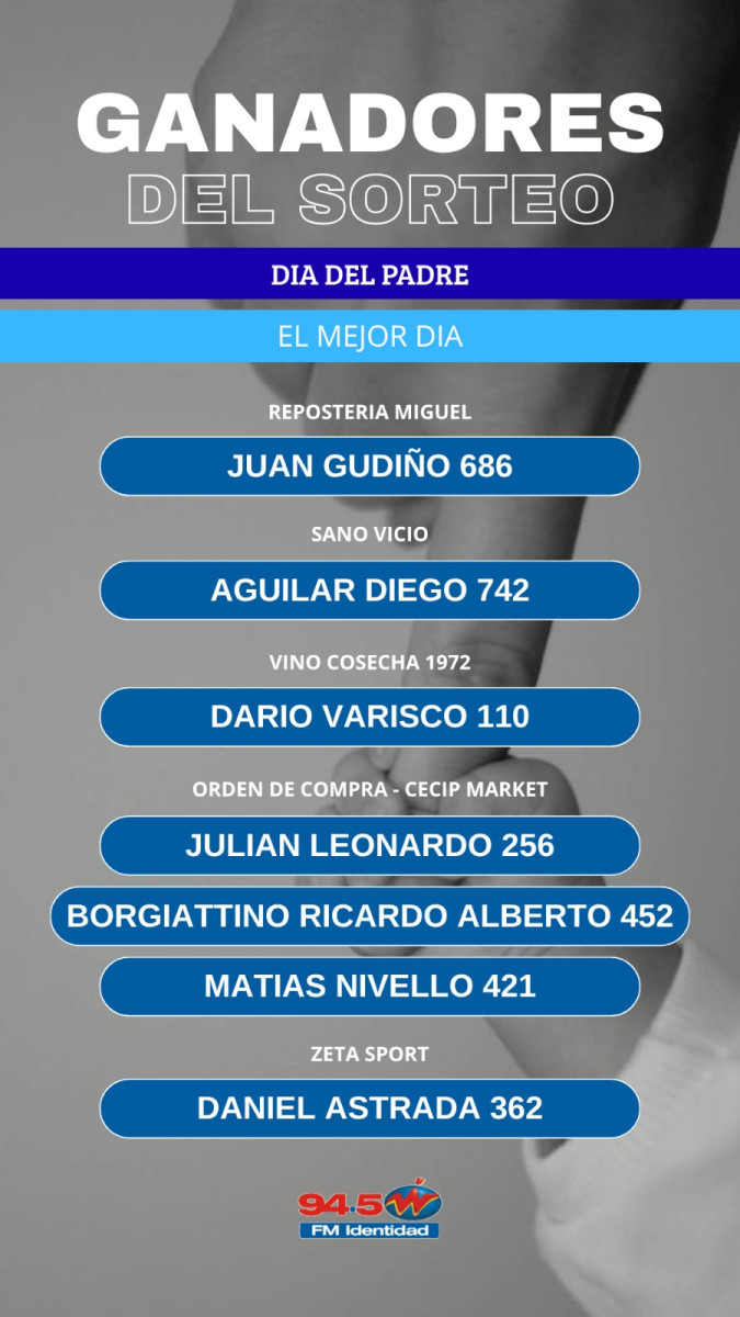 Ganadores Mega Concurso Día del Padre (Actualizado viernes 12:30 hs)